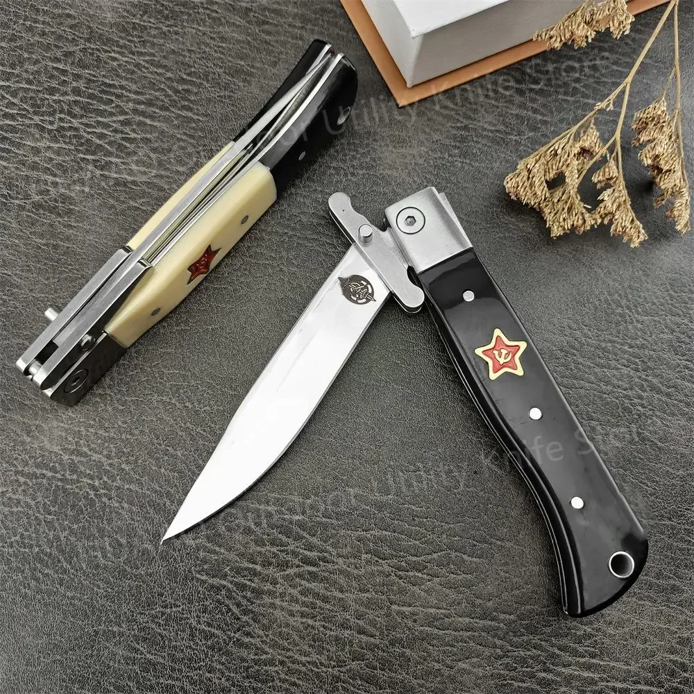 Folding Knife Russain Finka NKVD KGB 440C Blade ABS Handle Nylon Sheath Pocketknife Outdoor Military Survival Adventure Tools