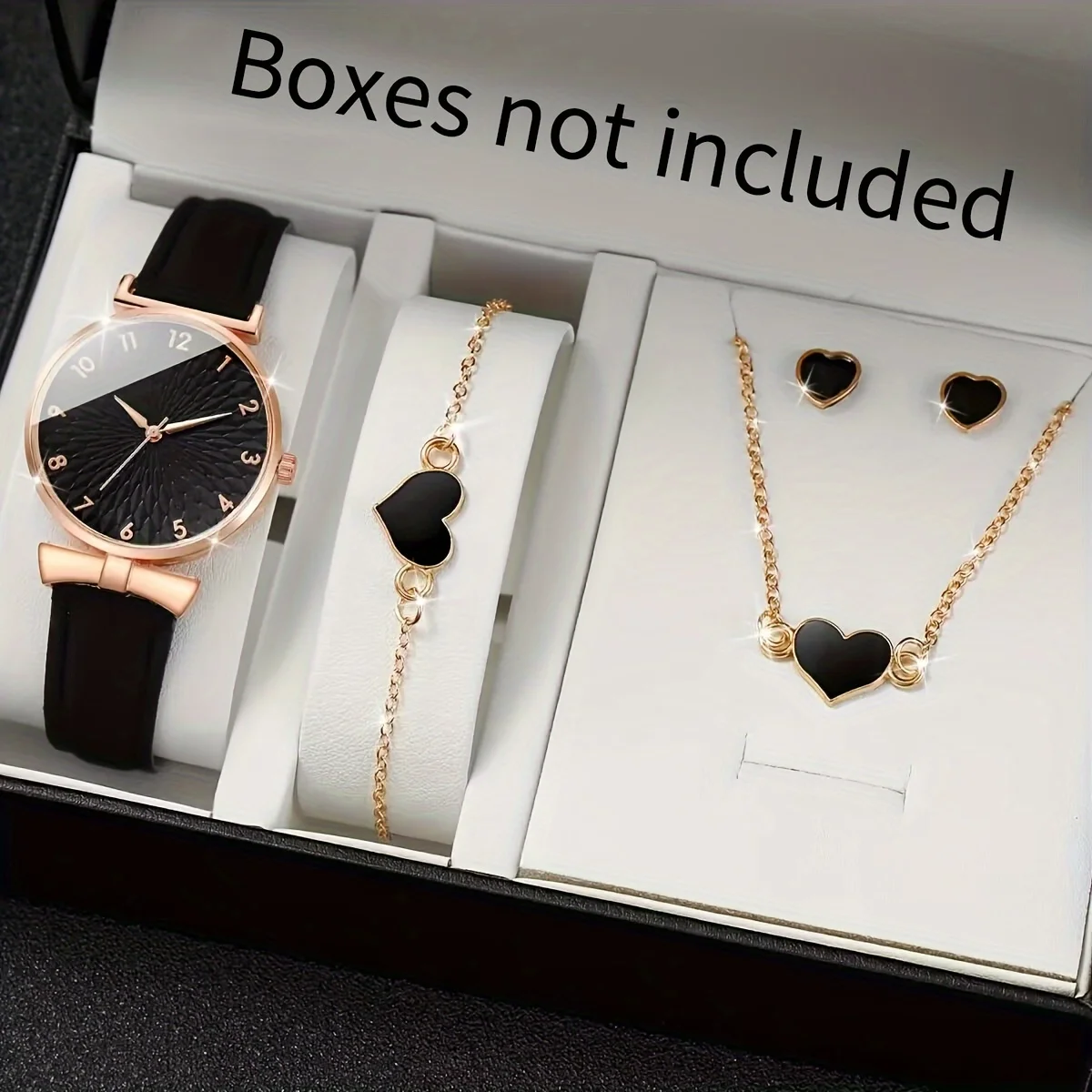 5PCS/Set Women's Watch Fashion Leather Band Quartz Watch with Heart Jewelry Set(Without Box)