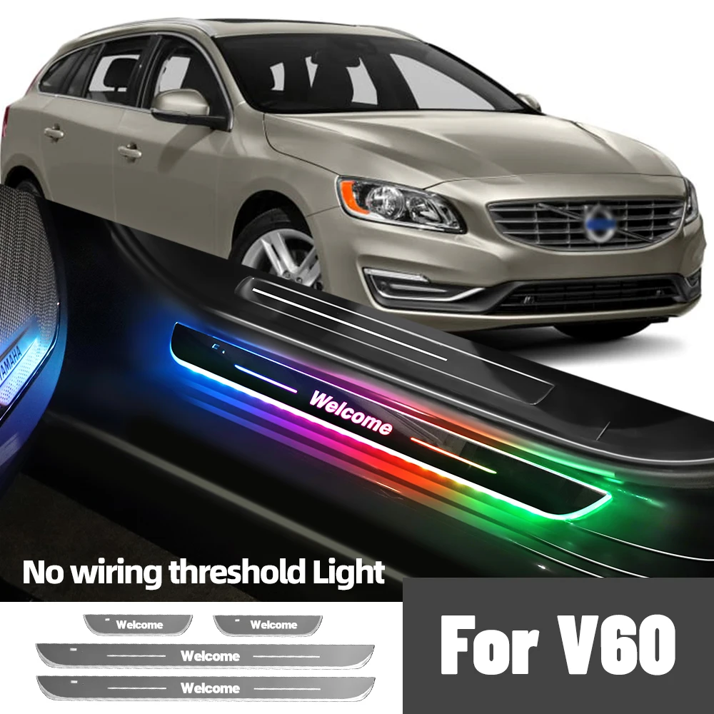 Para Volvo V60 2011-2018 2014 2015 2016 2017 luz de alféizar de puerta de coche logotipo personalizado LED accesorios de lámpara de Pedal de umbral de bienvenida