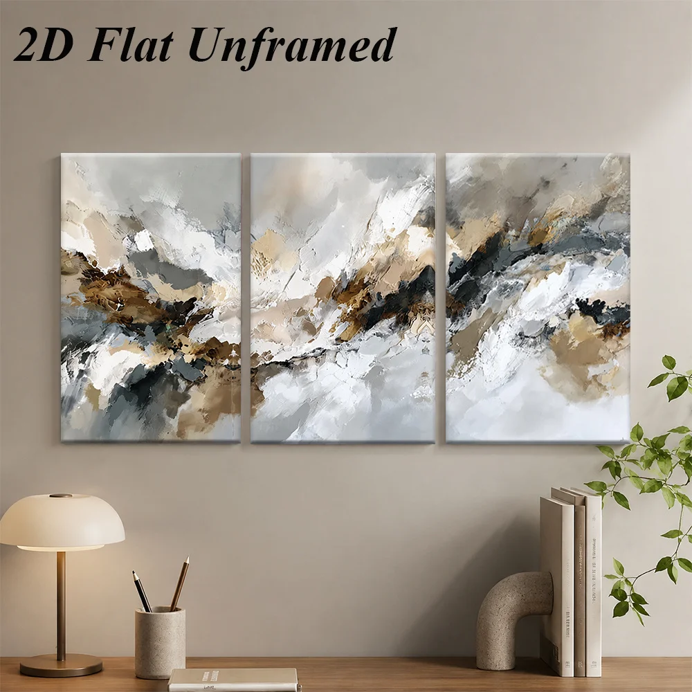 （NoFrame 3PCS)-2D Flat, 1 Set Modern Minimalist Abstract Triptych Decorative Painting, Living Room Sofa Background Wall Hangi