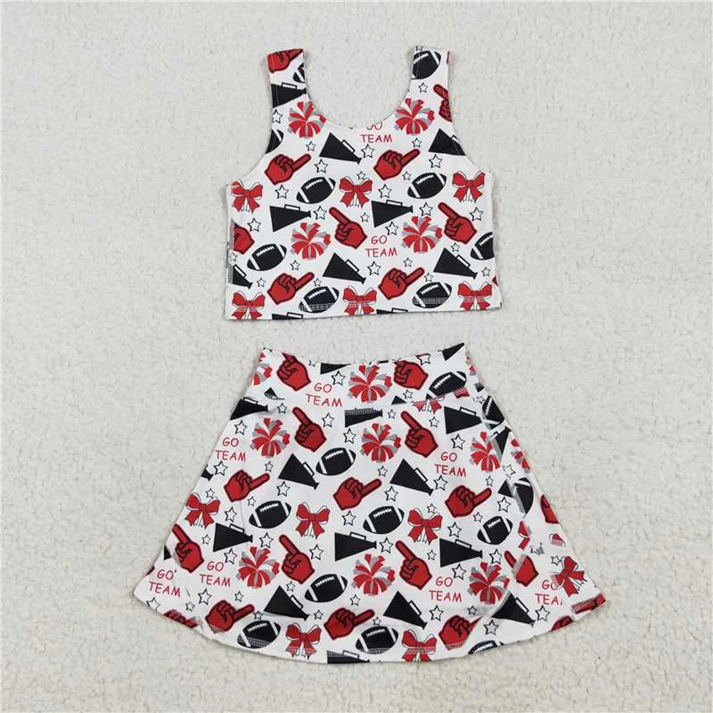 

Комплекты для йоги с красными футбольными бантами для маленьких девочек, жилет, топ, короткие юбки, наряд для маленьких девочек