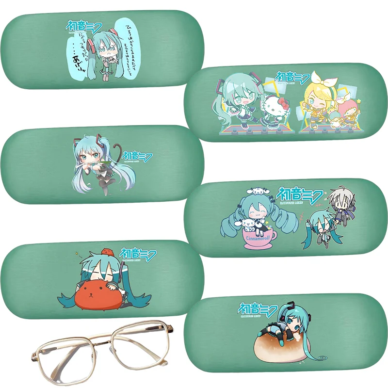 Hatsune Miku caja de gafas fundas para gafas cubierta dura caja para miopía soporte almacenamiento de gafas dibujos animados Anime niñas Protector de gafas regalo