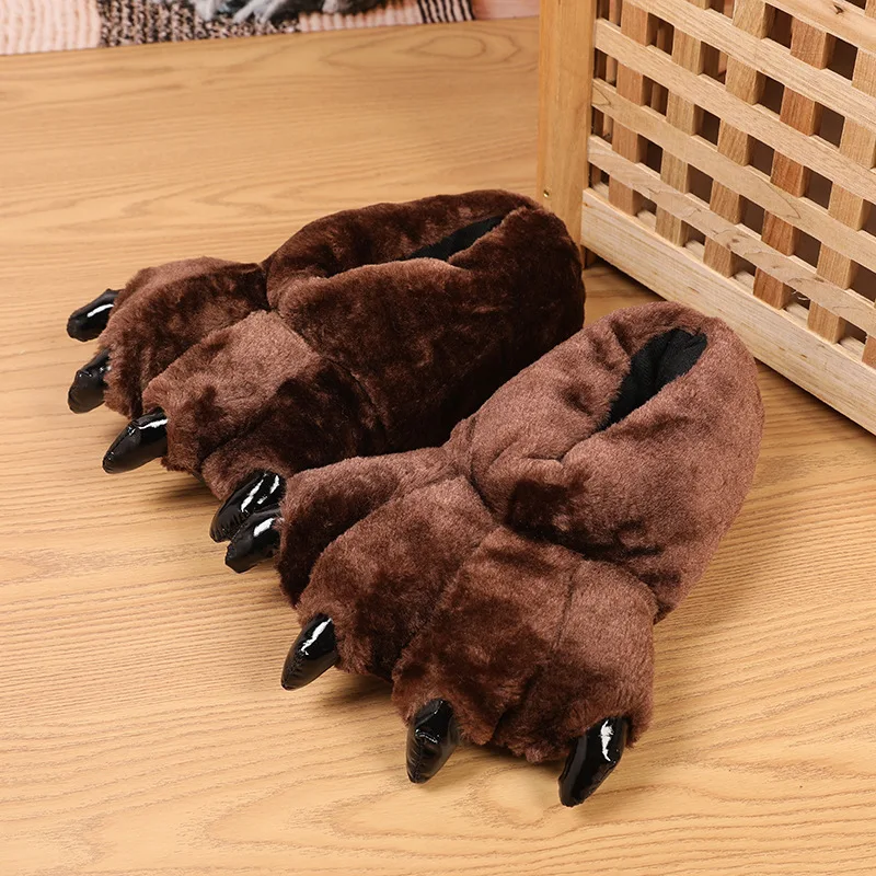 Thermal Fluffy Bear Paw Slippers Men Cosplay Stage Animal Claw Shoes Designer Fuzzy Flipflops Unisex Male's Indoor Pull On Shoes