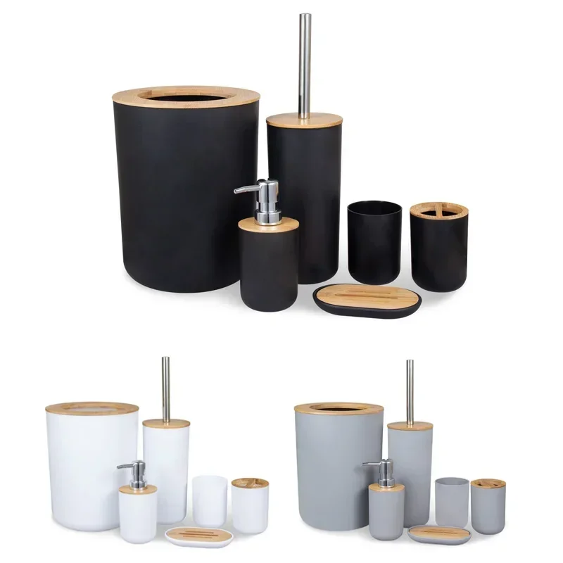 

Wash Bathroom Six-piece Set Scandinavian PP Combination Bathroom Set Bamboo Wood Bathroom Supplies Furnishings Wash Set