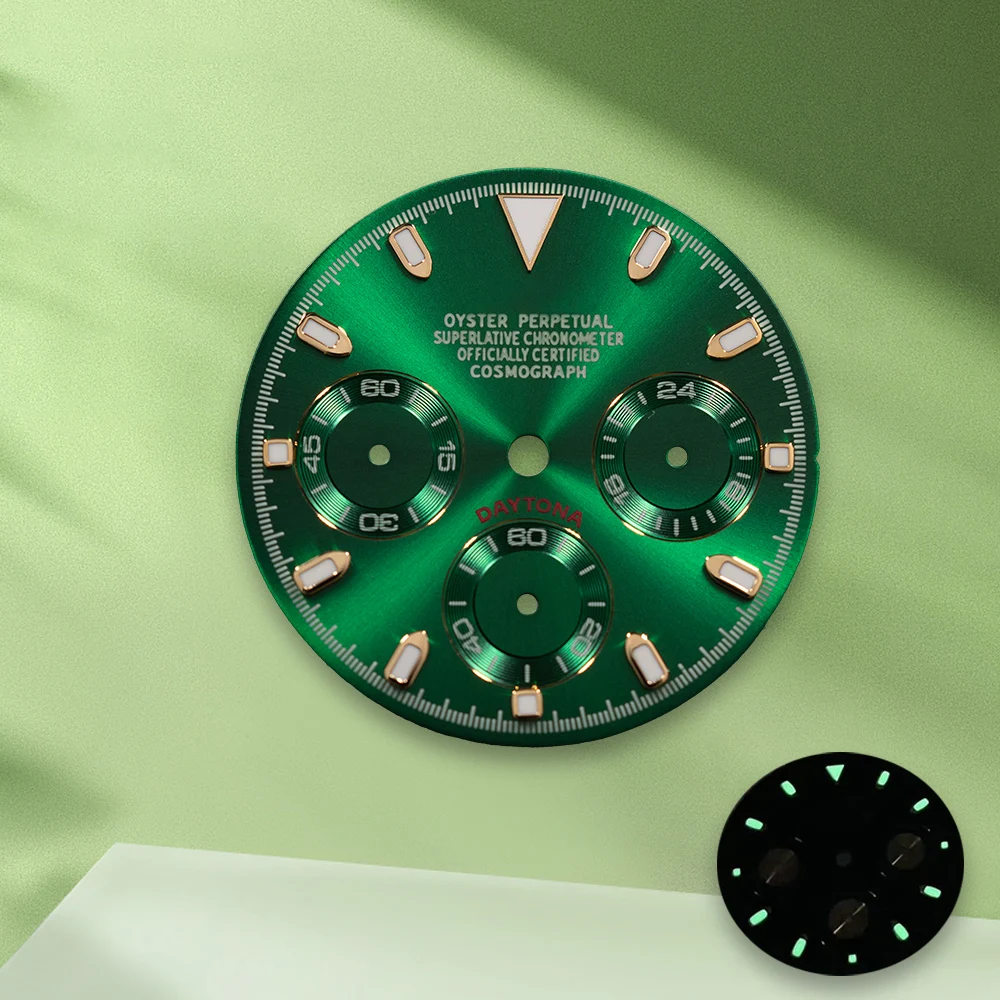 Cadran œil de panda blanc avec Logo S, 29.5mm, cadran VK63, sans aiguilles, adapté au mouvement VK63, accessoires de Modification de montre lumineux vert ﻿
