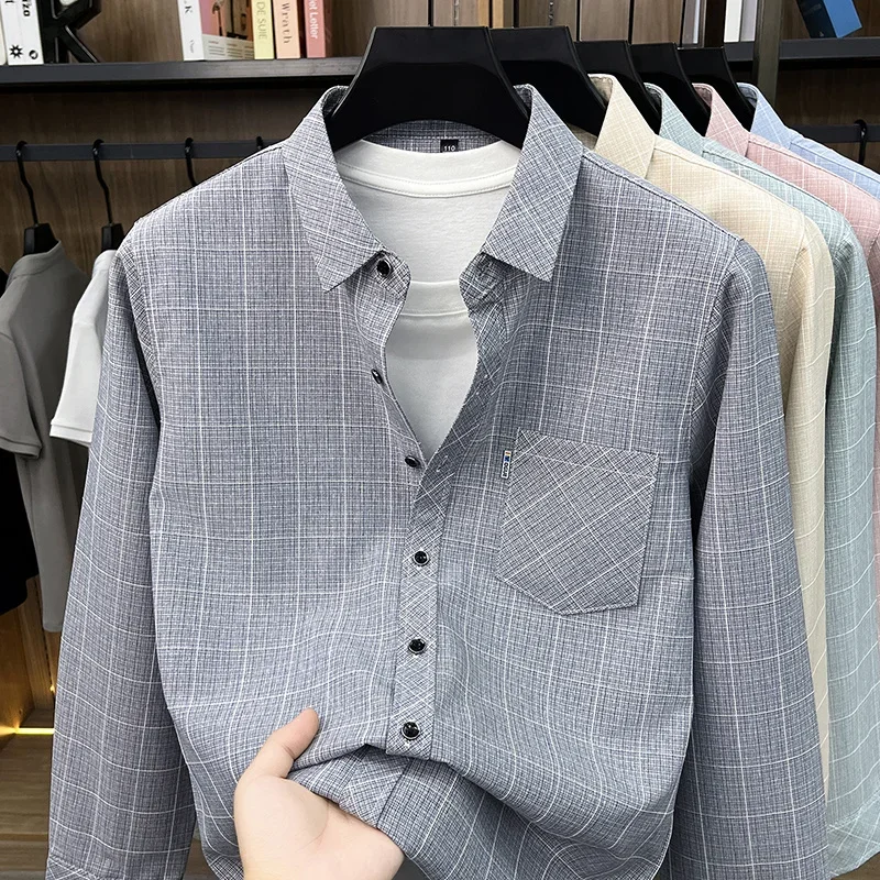 

Mens Breathable Plaid Short Sleeve Shirt Regular Fit Business Work Tops For Spring Summer Daily Casual Occasions