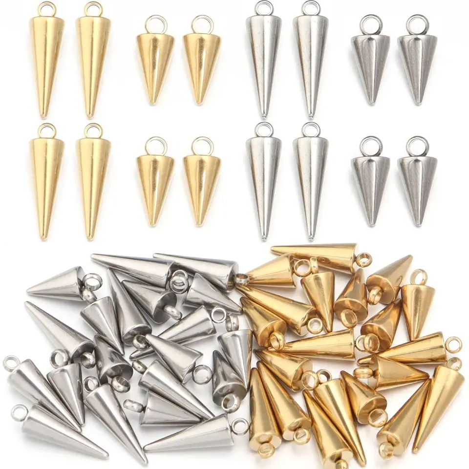 

10Pcs/Lot Stainless Steel Cone Shaped Pendants Smooth Spike Charms Pendants For DIY Earrings Necklace Jewelry Making Accessories