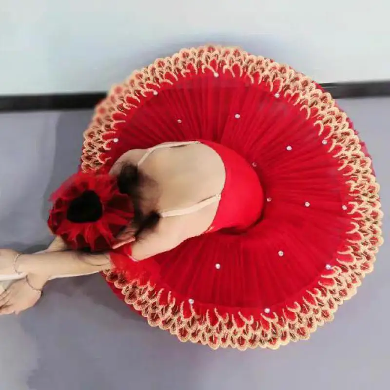 Red Professional Ballet Tutu Girls Ballet Dress Swan Lake Performance Costumes For Children Pancake Tutu Adult Women Dance Dress