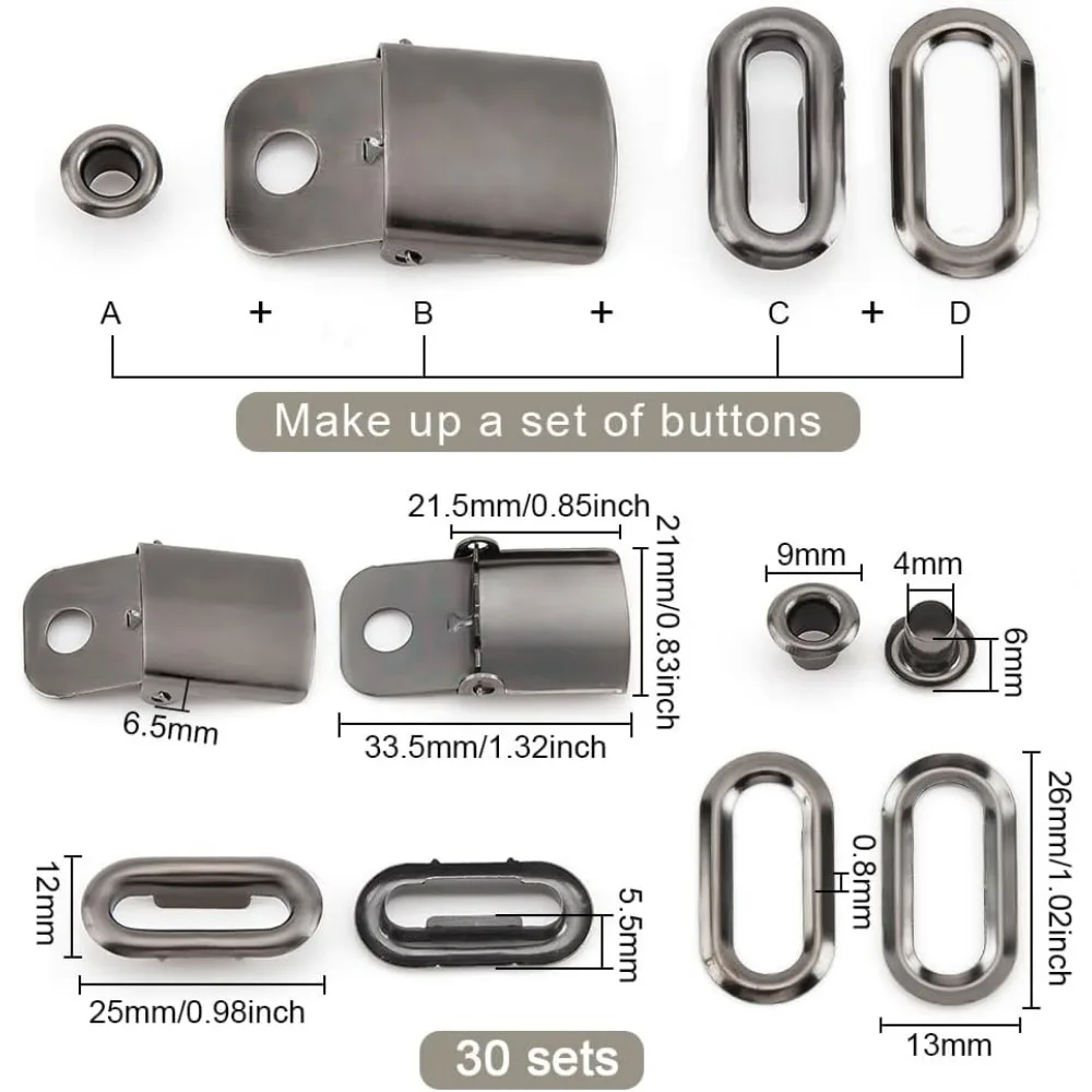 30 Set Stainless Steel Cap Buckle Adjustable Baseball Cap Buckle with Perforation for Baseball Cap Hole Size: 5mm