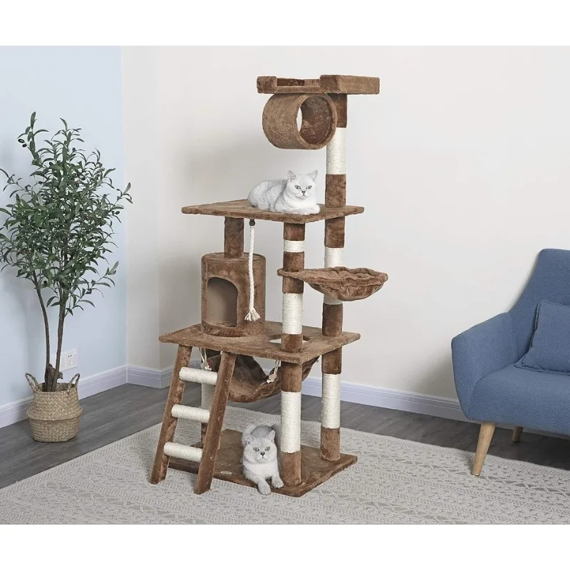 Imagem -03 - Classic Cat Tree com Sisal Posts Kitty Tower Scratcher para Gatos Indoor Condomínio Escada Poleiro Macio 62