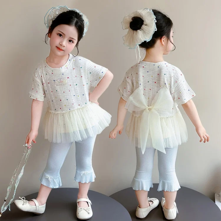 かわいい女の子の夏服セット-エレガントなベビー服-トレンディな幼児女の子の夏のアンサンブル-通気性があり軽量で洗濯機で洗えます