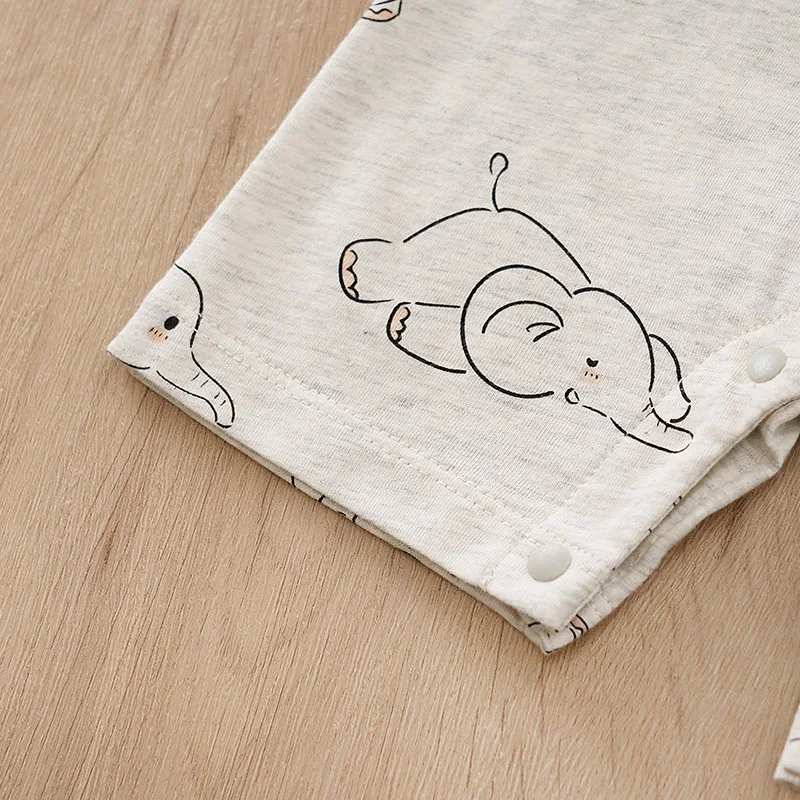 Summer Boys and Girls Cute Cartoon Elephant All Cotton Comfortable Casual Round Neck Short Sleeve Baby Bodysuit