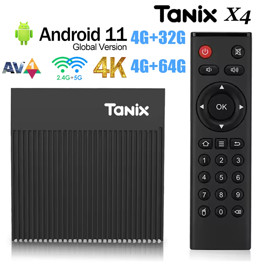 Tanix X4 Amlogic S905X4 صندوق التلفزيون الذكي أندرويد 11 4G 32G 64G 2.4G & 5G ثنائي النطاق واي فاي 100M 4K HD الذكية فك التشفير AV1 مشغل الوسائط