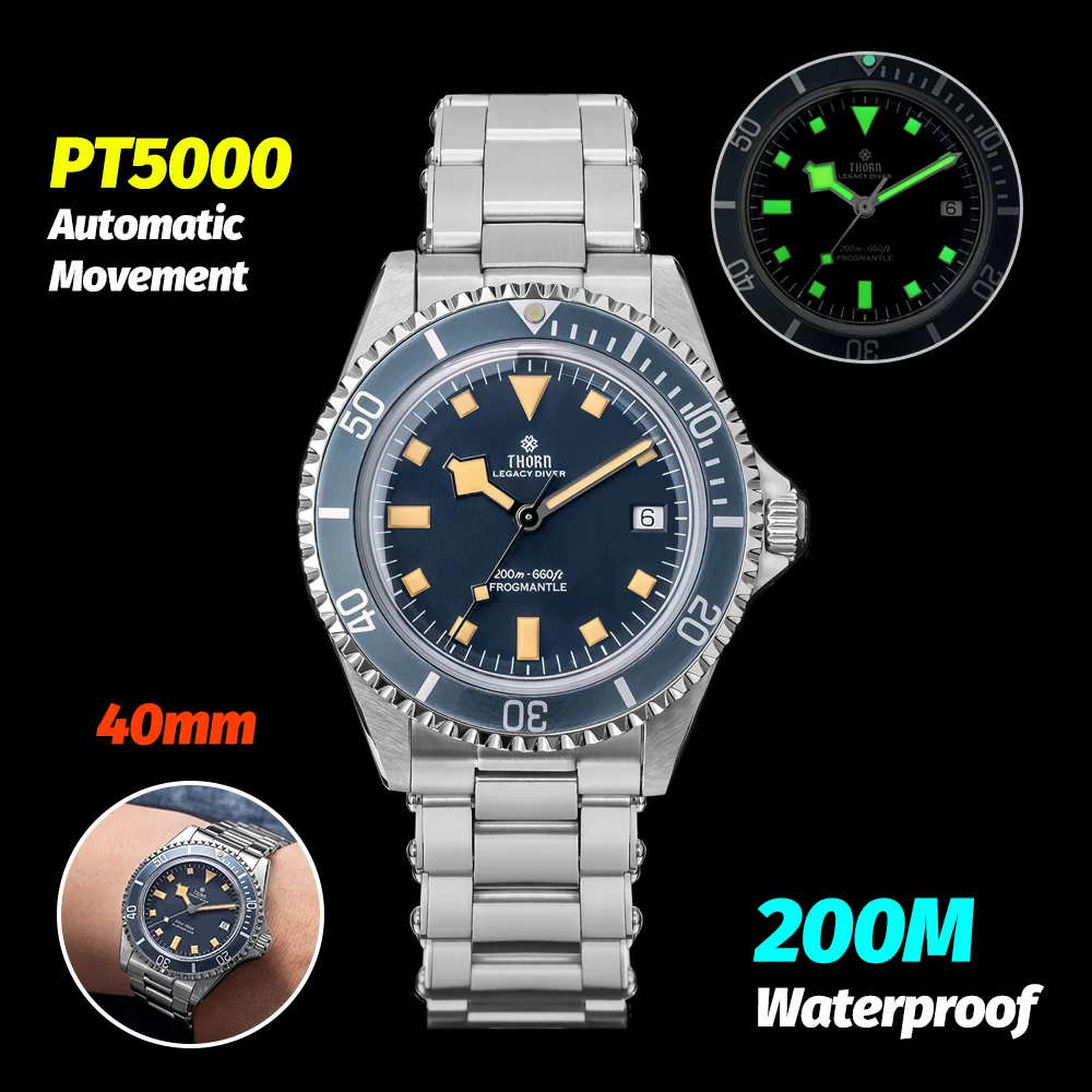 Watchdives Thorn T023 V2 reloj de buceo para hombre PT5000 40Mm reloj mecánico automático cristal de zafiro 200M relojes de lujo impermeables