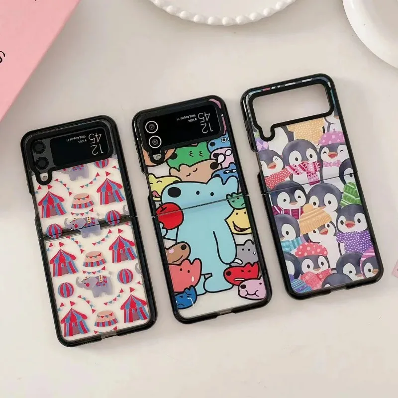 

Cute Penguin Acrylic Black Border Phone Case for Samsung Galaxy Z Flip 5 4 3 Back Cover for ZFlip3 ZFlip4 ZFlip5 Hard Case Shell