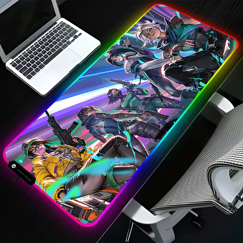 

RGB LED Mouse Pad Rubber Anime Mousepad Computer Gaming Accessories Keyboard Pad Office Non Slip Desk V-valorant Jett Mouse Mat