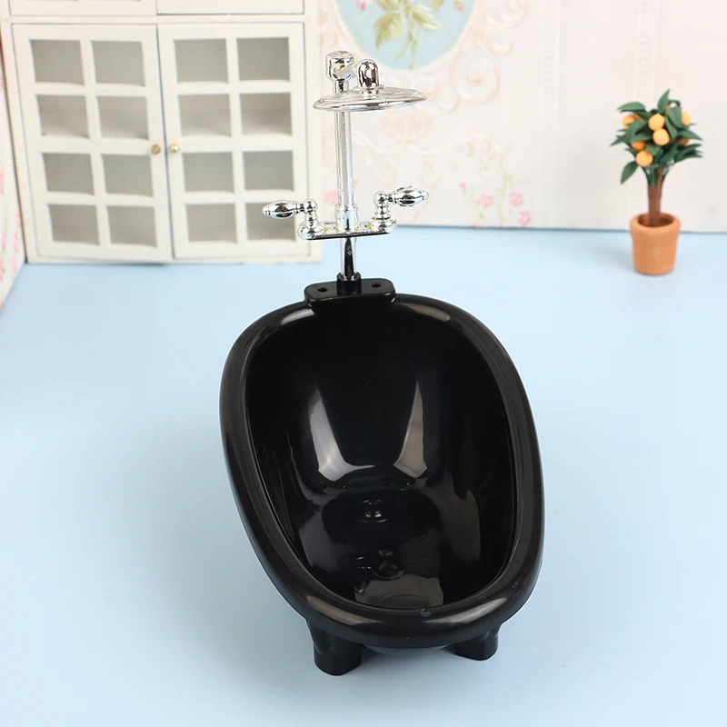 1Set Black Dollhouse Mini Furniture Bathtub Model Toy Simulation Bathroom Accessories Kids Pretend Doll House Decoraton Toy