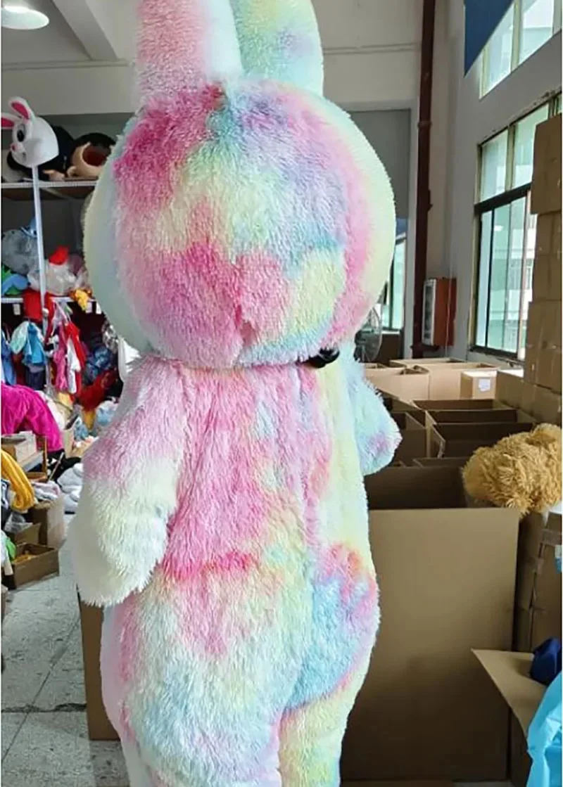 Buntes Häschen-Maskottchen-Kostüm, Cartoon-Monster, Erwachsene, Cosplay, Kostüm, Anzüge, Halloween, Karneval, Party, Leistung, Requisiten, Kleidung