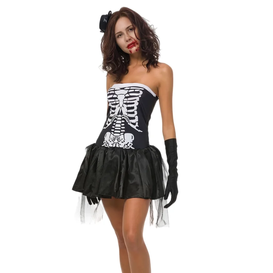 

Halloween Vampire Skeleton Costume Von Trap Outfit Grotesque Burlesque Fancy Dress for Adults