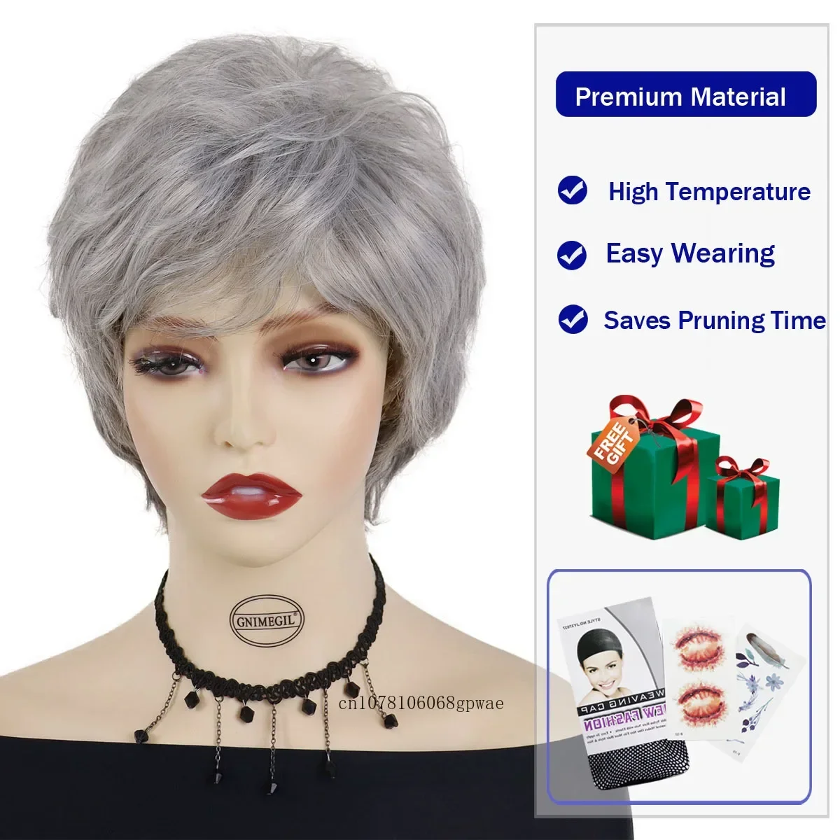 Synthetic Granny Cosplay Costume Wig Grey Short Curly Wigs with Bangs Natural Soft Heat Resistant Daily Casual Older Women Wig