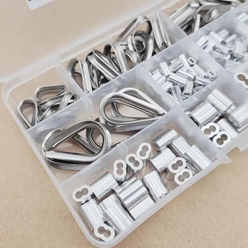 205pcs 304 stainless steel chicken heart rings wire rope sleeve ring pin protection ring triangle guard ring figure-8 aluminum t