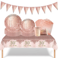Pink Rose Gold Birthday Party Decoration Paper Plate Cup tablecloth 21th 30th 40th 50h Happy Birthday Party Decor Girls Women