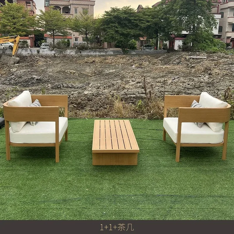 Outdoor Imitation Wood Sofa Creative Outdoor Sofa Set for Courtyard Garden B&B Hotel Outdoor Leisure Seating Use