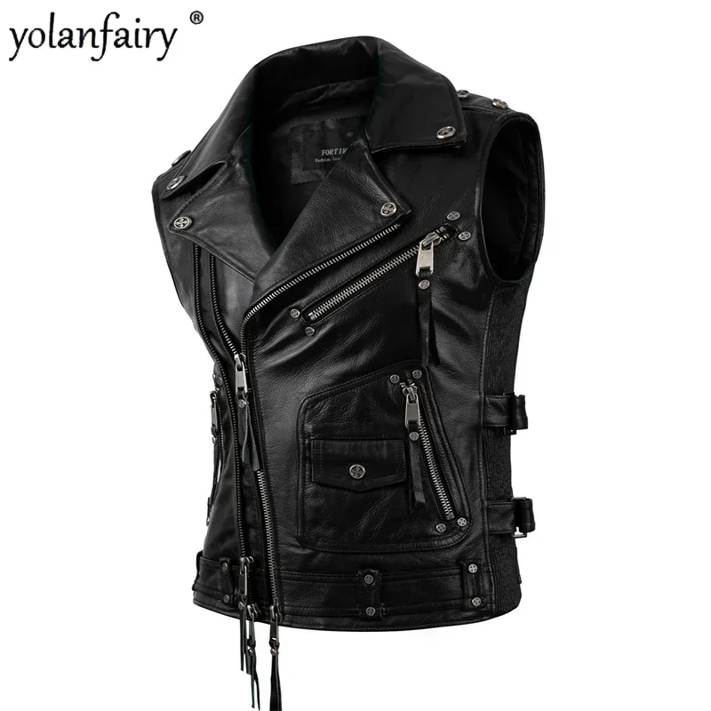 

Men's Genuine Leather Jacket 2022 New Cowhide Leather Vest Motorcycle Men Coats Casual Vests Male Leather Jacket Chaquetas Lq464