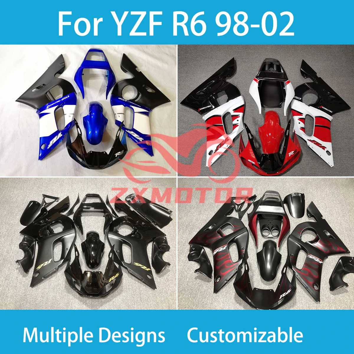 

YZF R 6 1998 1999 2000 2001 2002 Fairing Body Plastic Kit for Yamaha YZF R6 98 99 00 01 02 Motorcycle Customized Fairings
