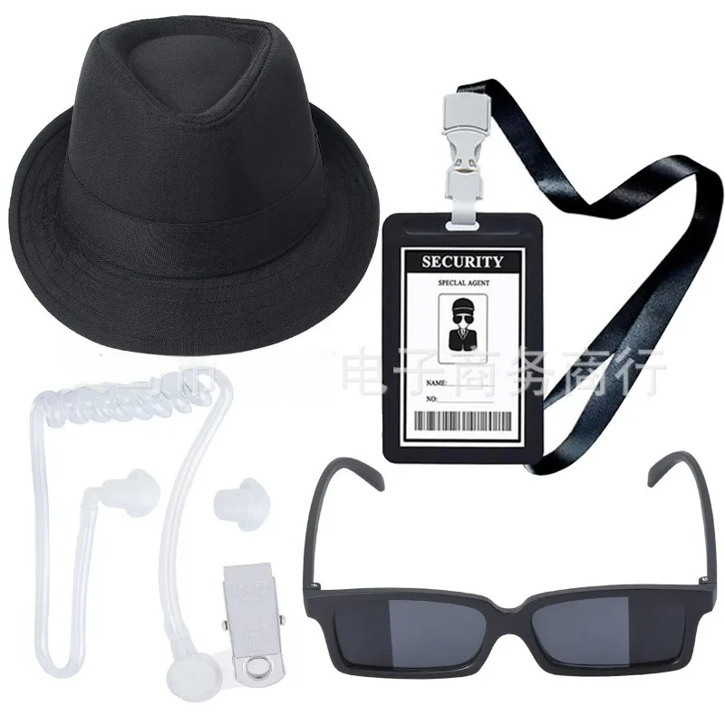 Bewaker cosplay kostuum inclusief zwarte bril oortelefoon badges en stropdas voor volwassen kinderen