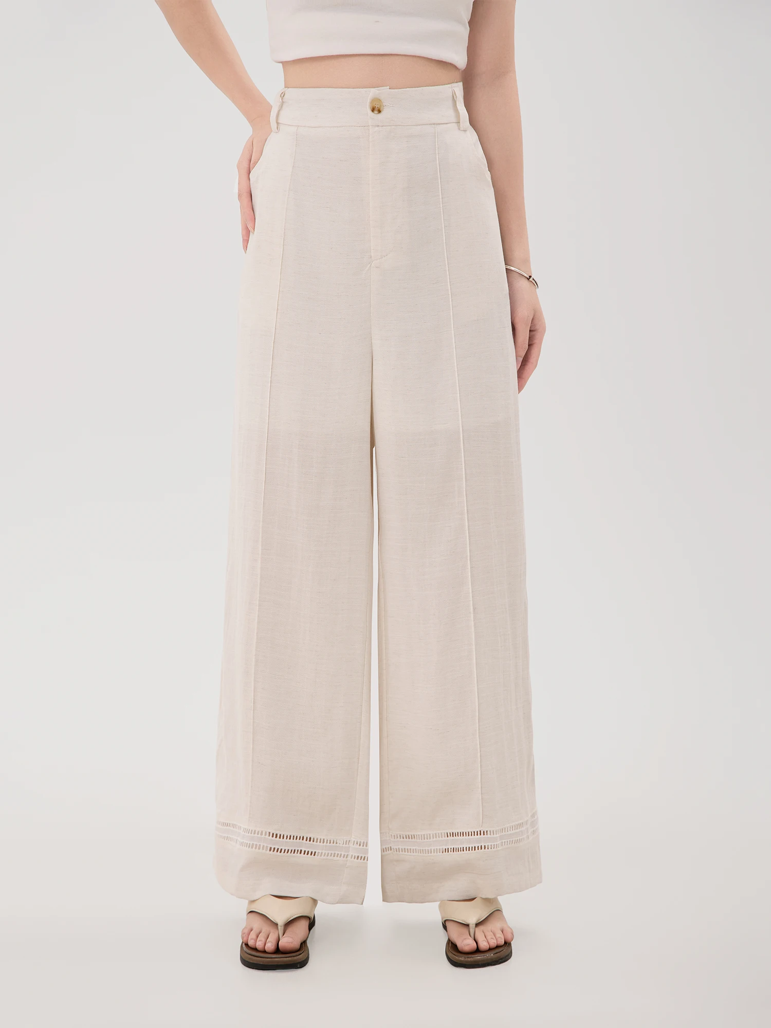 

Slimming Wide Leg Pants High Waist Straight Cut Nine Points Linen Casual Summer Pants for plus Size Women Comfortable Loose Fit
