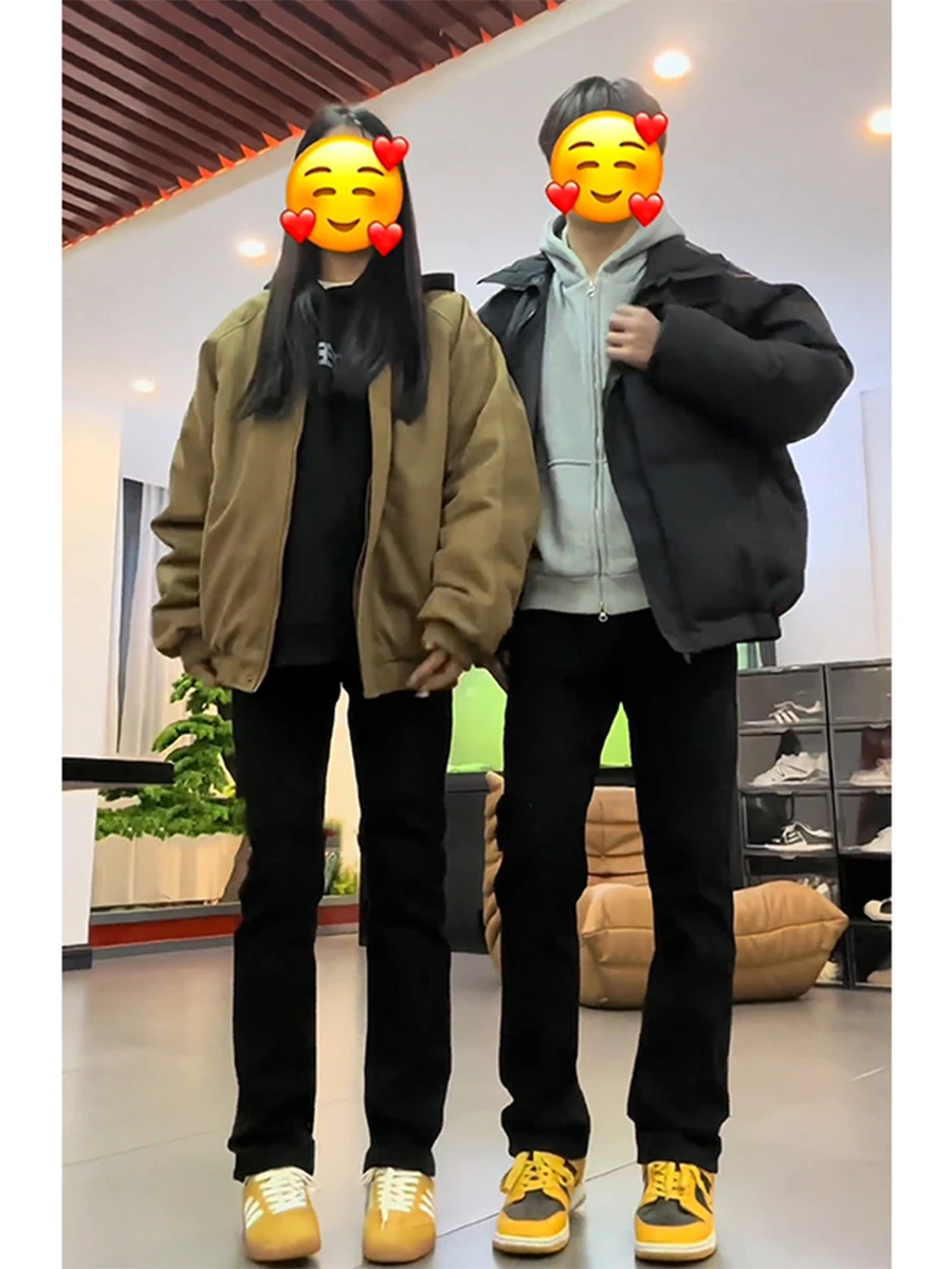 

American Vibe Men's Fce Lined Bootcut Jeans Straight Leg Slim Fit Long Trousers Couple's Faion Winter Casual Jeans