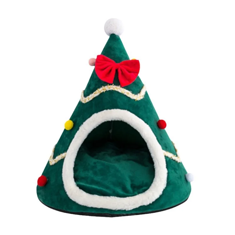 Kingtale Christmas Cat Bed Cave Nest House Cat Igloo Xmas Kitten Hut Hideout Cute Pet Cave Beds for Small Dog or Bunny