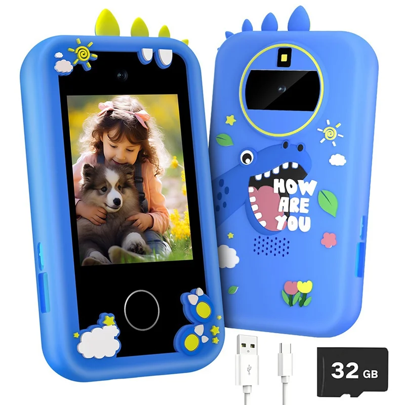 Il giocattolo per smartphone per bambini può essere fotografato/video MP3 con torcia sveglia video calendario calcolatrice registrazione doppia fotocamera