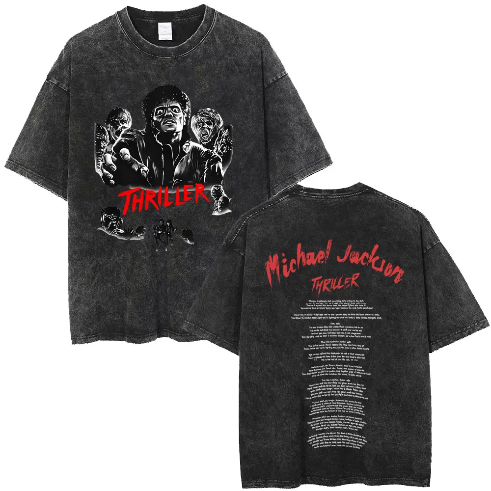 

Washed Vintage Michael Jackson Thriller Merch 2026 T-shirt Men Women Retro Gothic Rock T-shirts Men's Fashion Oversized T Shirts