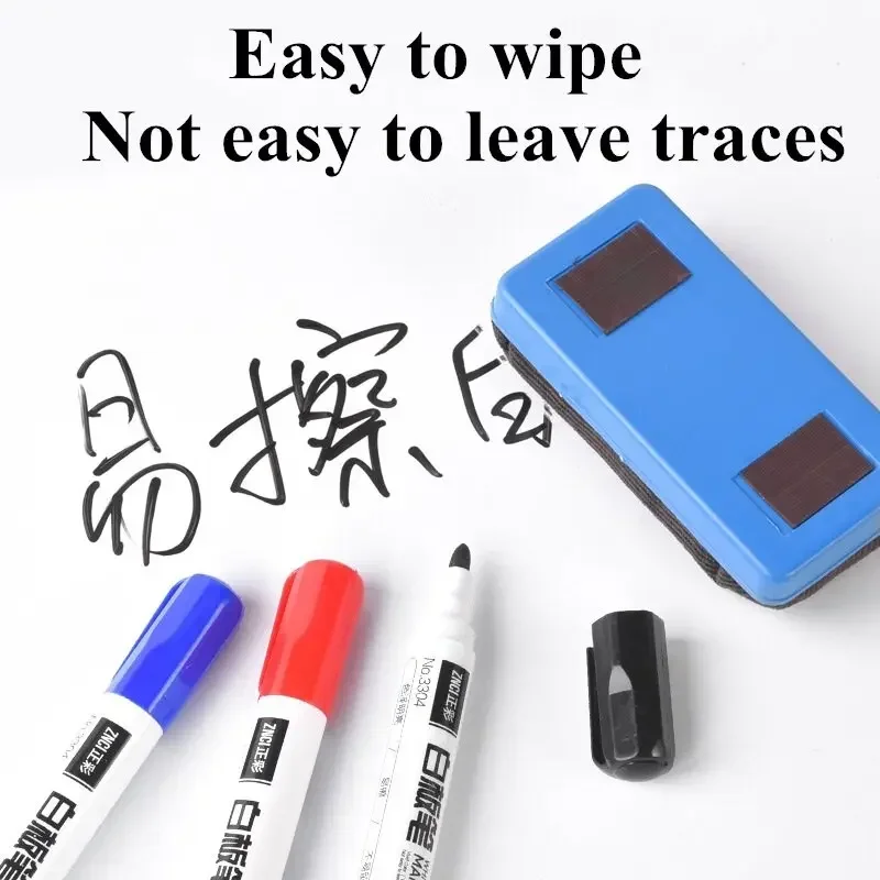 10Pcs Erasable Whiteboard Pen Set Easy To Erase and Write 2mm Thick Tip Marker Pen Large Capacity Red, Blue, Black Stationery