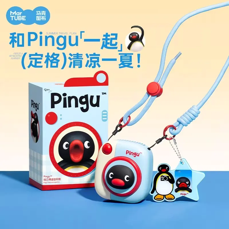 New Genuine Pingu Anime Figures Pingu Penguin Camera Style Neck Hanging Fan Usb Handheld Fan Portable Lightweight Gift Toy - view 3