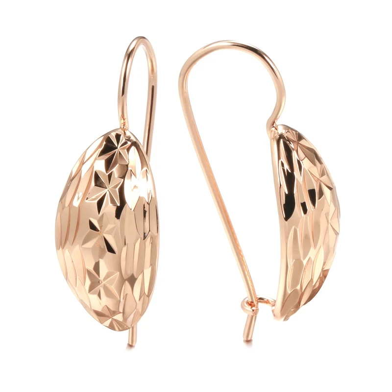 Wbmqda Rhombus Faceted Hanging Earrings For Women 585 Rose Gold Color Simple Fashion Hook Lock Jewelry Accessories