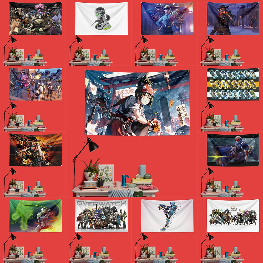 Overwatch Inspired Flag 3x5 FT HD Printing Vivid Color Game Banner For Gaming Room Man Cave Bedroom Wall Decor Fans Gift