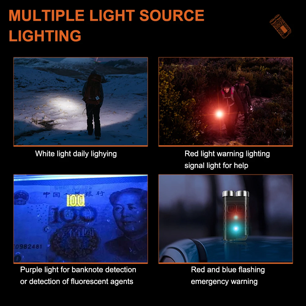 Amanfire V3 EDC Flashlight 900LM Mini Keychain LED Light 10 Modes Rechargeable Waterproof UV Pet Urine Stains Detector Torch