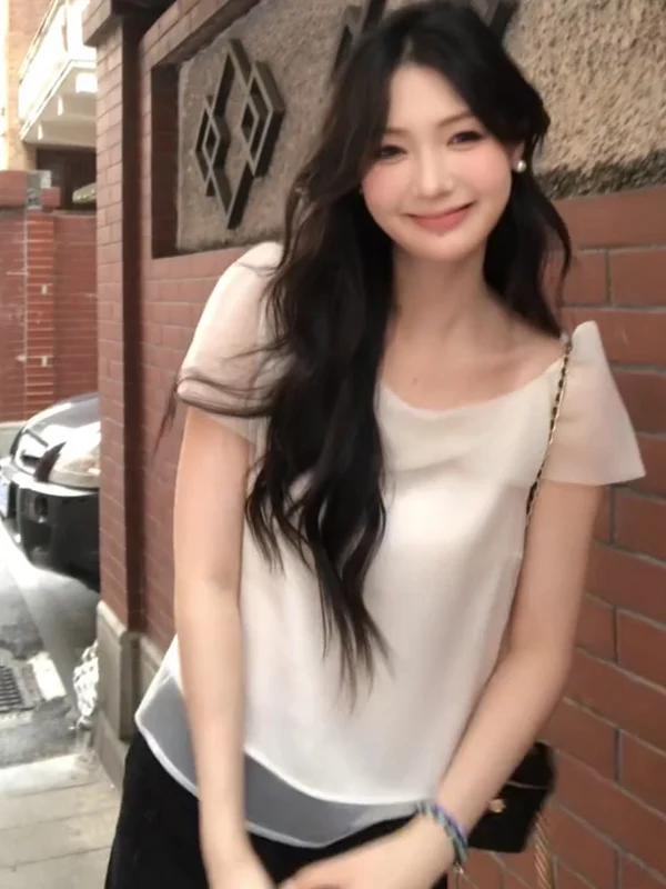 Design unico Estate Donna irt Soft Wind Me ort Sve Chiffon Sottile Top Bellissimo coreano Sle Pendolarismo Colore puro