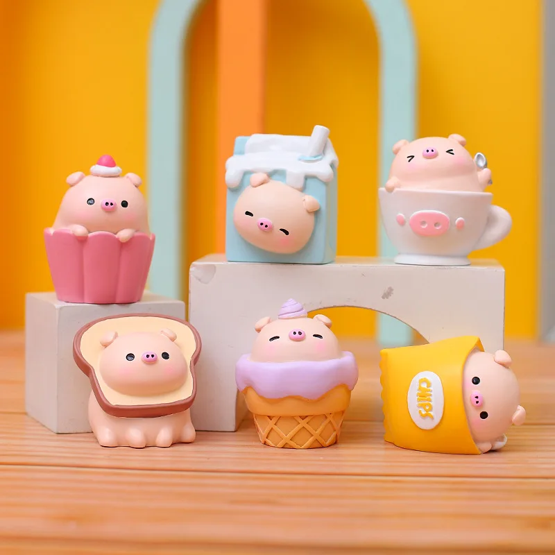 

Милые Мультяшные настольные украшения из хлеба и чипсов, молочная свинья, маленькие украшения, креативные модели животных из смолы, маленькие украшения из свиньи