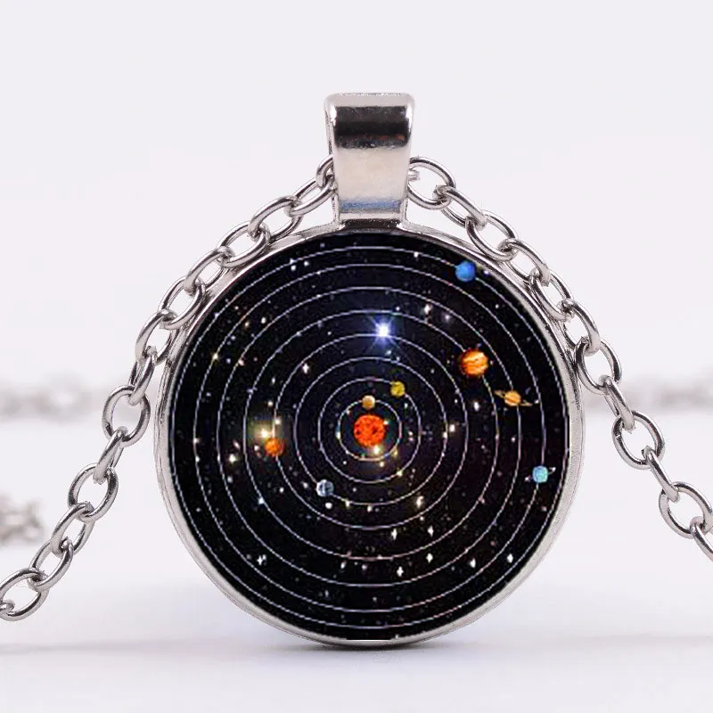 New Fashion Solar System Planet Galaxy Cabochon Glass Cosmic Pattern Pendant Necklace Chain Man Women Necklace Classic Jewelry