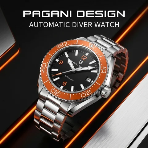 New Pagani Design Luxury Men's Mechanical Watch Top Sapphire Glass 361L Stainless Steel Men's Diving Watch Japanese Automatic Movement 100m Waterproof Men's Automatic Mechanical Watch