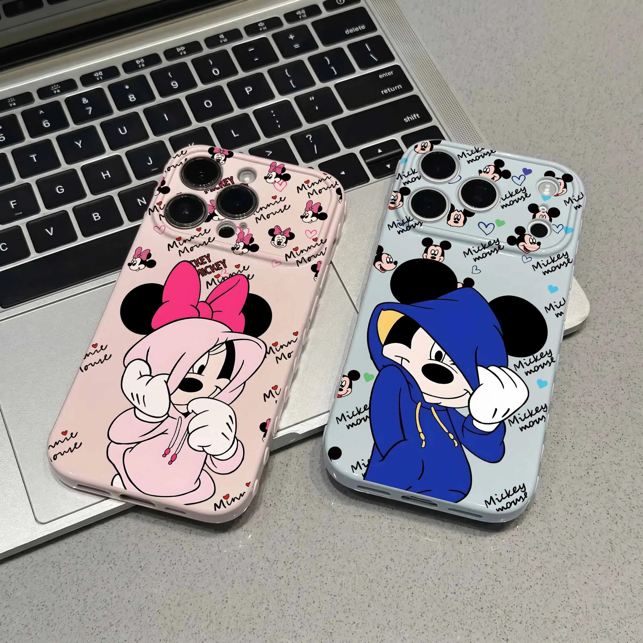 Disney Mickey and Minnie For Apple iPhone 17 16 15 14 13 12 Mini 11 Pro Max Bubble Heart Cover Funda Silicone Soft Phone Case