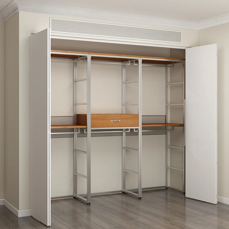 

Metal wardrobe all solid wood 2025 new popular bedroom home wrought iron steel frame structure corner custom cloakroom