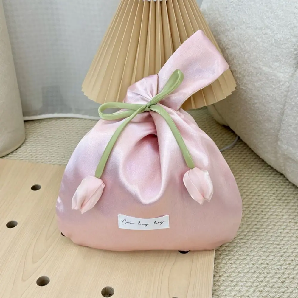 Vintage Tulip Wrist Bags Washable With Flowers Small Bucket Bags Handheld Elegant Handbags For Girl Lady Women Female