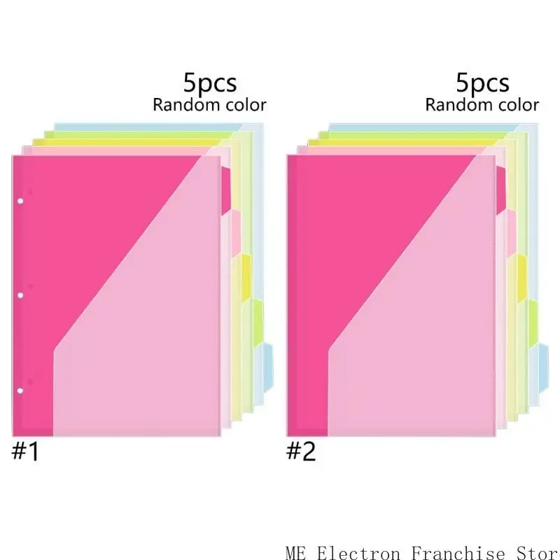 

5 Pcs 3 Holes File Folders Document Bag Document Organizers Plastic Dividers Index Page Folders School Office Supplies