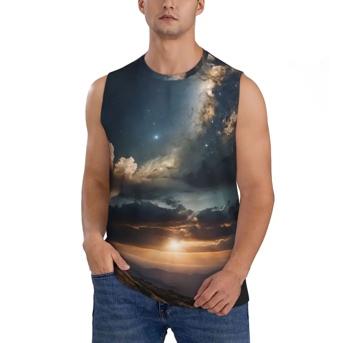 Starlit Sky Milky Way Starry Men Sleeveless Tank Tops Quick Dry Breathable Gym Fitness Running Summer Casual Sport Vest