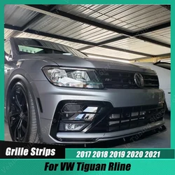 4Pcs For VW Tiguan MK2 Rline 2017-2021 Gloss Black Car Front Bumper Mesh Center Grille Grill Moulding Strips Body Kits Tuning